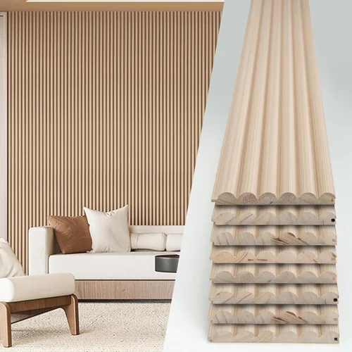 Miniatura 21 de Art3d Paneles de pared de madera de listones para decoración de interiores y techos, paquete de 4 piezas + 1 moldura final, tamaño 108 x 5.7 Roble