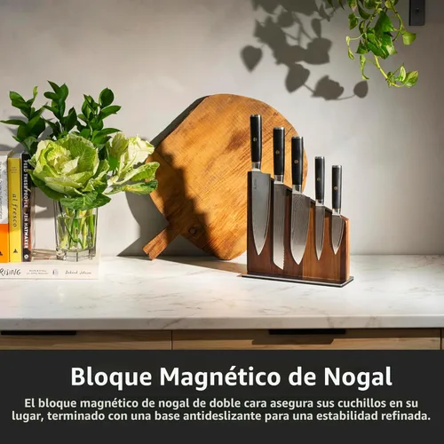 Miniatura 3 de Yatoshi Knives Juego de Bloques de Cuchillos de Cocina Magnéticos - Cuchillos Japoneses de Acero VG-10 de Alto Grado de 67 Capas, Afilados, Mango