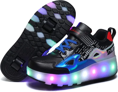 Miniatura 20 de HHSTS Zapatos para niños – Nuevos mejorados con ruedas zapatos de luz LED de colores patines rodantes brillantes zapatos de patinar regalos simples
