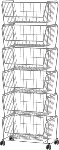 Miniatura 11 de PUSDON Cestas de almacenamiento de metal apilables de 4 niveles, estante antióxido para frutas y verduras, estante de doble uso para cocina, hogar