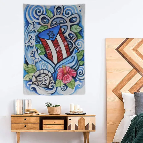 Miniatura 3 de Kizon Tapiz de Puerto Rico Boricua con bandera puertorriqueña para colgar en la pared, decoración del hogar, tapiz puertorriqueño para Puerto Sala