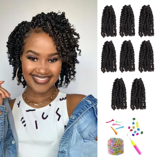 Miniatura 25 de Cabello de Ganchillo Pre-Retorcido Passion Twist para Mujeres Negras y Niños, Cabello Passion Twist Pre-Enrollado Trenzas Bohemias 4 Pulgadas 8