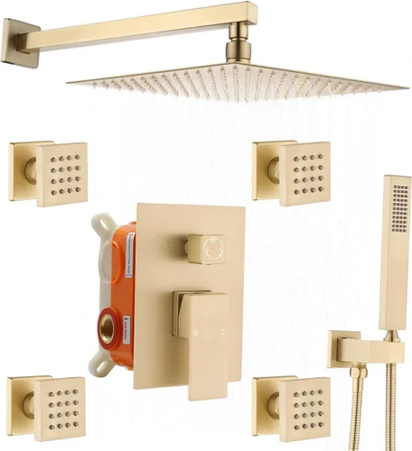 Miniatura 20 de Enga - Sistema de ducha con espray corporal, 12 pulgadas de sistema de cabezal de ducha de lluvia montado en la pared, sistema de chorros de ducha