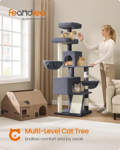 Miniatura 2 de Feandrea Árbol para gatos, torre para gatos de 68.5 pulgadas de alto, condominio de felpa de varios niveles con percha grande, postes rascadores