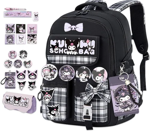 Miniatura 11 de Roffatide Mochila de anime para nuevo semestre con bonitos alfileres, antirrobo, mochila para computadora portátil, mochila de viaje para senderismo
