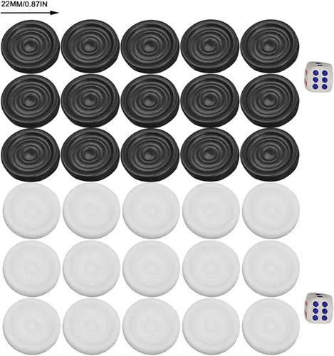 Miniatura 9 de Damas de plástico, 0.866 in negro blanco backgammon damas internacional portátil chips piezas conjunto para niños