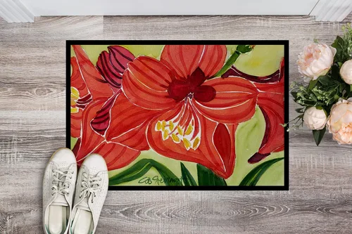 Miniatura 2 de Caroline's Treasures 6055MAT Flower - Tapete Amaryllis de 18 x 27 pulgadas para puerta delantera, para interiores y exteriores, para entrada