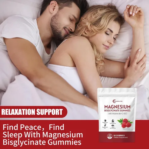 Miniatura 7 de Gomitas de bisglicinato de magnesio de 400 mg con vitamina B6, C, D3, promueve la función muscular y nerviosa, relajación y bienestar, sabor a