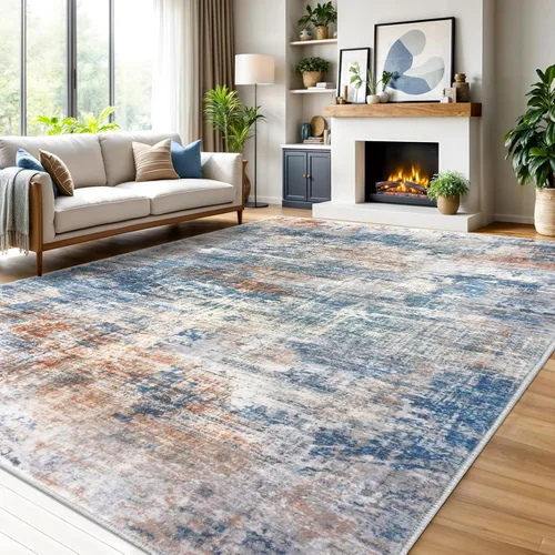 Miniatura 225 de IOHOUZE Alfombra pequeña abstracta de 2 x 3 pies, alfombra de entrada lavable para entrada interior, alfombras con respaldo de goma, alfombra gris