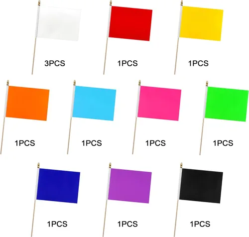 Miniatura 4 de Juego de 12 banderas pequeñas de 8 x 12 pulgadas, rojo, blanco, azul, negro, naranja, amarillo, verde, morado, rosa, en palo de madera, pequeñas