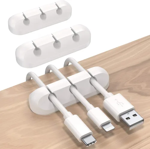Miniatura 9 de SOULWIT Clips de soporte para cables, paquete de 3 clips organizadores de cables de silicona autoadhesivos para escritorio, cable de carga USB