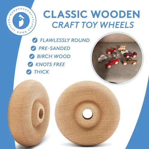 Miniatura 4 de Mini ruedas de madera clásicas, ideales para manualidades, 5/8 pulgadas de diámetro, 1/4 pulgadas de grosor, agujero de 1/8 pulgadas, paquete de 50