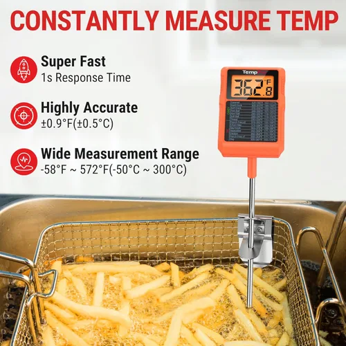 Miniatura 3 de ThermoPro TP510 Termómetro digital impermeable para dulces con clip para olla, sonda de 8.1 pulgadas de largo, lectura instantánea, termómetro