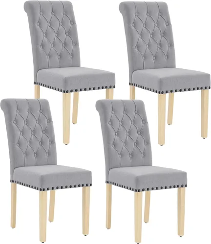 Miniatura 11 de adochr Juego de 2 sillas de comedor de tela de lino, silla de comedor tapizada con patas de madera, sillas Parsons sin brazos para Beige