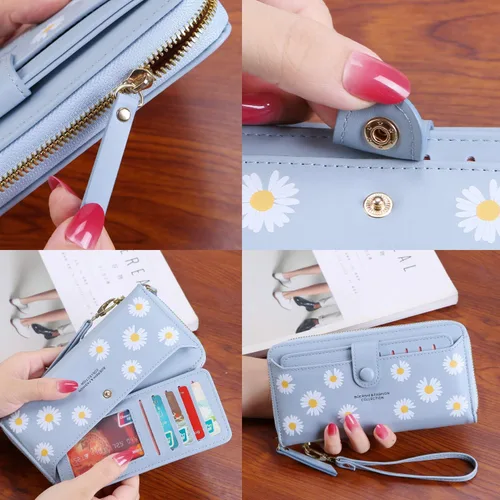 Miniatura 5 de Cartera de piel para mujer, con bloqueo RFID, bolsillo con cremallera, tarjetero, con ventana de identificación