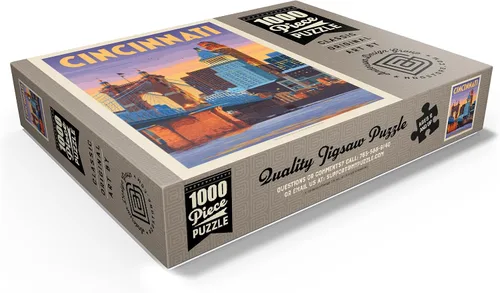 Miniatura 3 de MyPuzzle Cincinnati, OH: Riverfront, póster vintage, rompecabezas premium de 1000 piezas para adultos