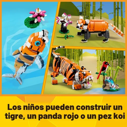 Miniatura 5 de LEGO Creator 31129 - Juego de construcción de tigre majestuoso 3 en 1, se transforma de tigre a panda o pez koi, figuras de animales, juguete