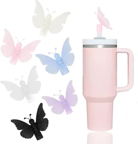 Miniatura 26 de 6 fundas de paja con diseño de flores bonitas compatibles con vasos Stanley de 30 y 40 onzas, tapas reutilizables de silicona para popotes, 18-6