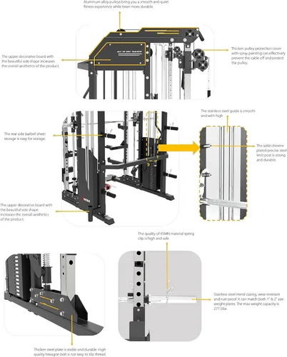Miniatura 8 de MiM USA Hercules EX Commercial All-in-One Home Gym Machine, 2000 lb Capacity, 400 lb Weight Stack, Adjustable Bench, Leg Press, Jammer Arms, Leg