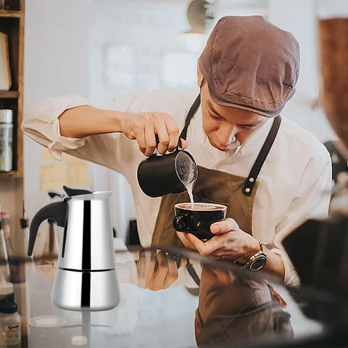Miniatura 5 de Cafetera eléctrica del percolador, olla de mesa de café espresso de fondo ancho de acero inoxidable (3.4 fl oz)