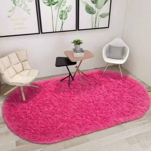 Miniatura 2 de Junovo - Alfombra de felpa ultra suave lavable, antideslizante, ovalada para guardería, dormitorio de niños y decoración del hogar (2x5 pies, gris)