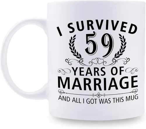 Miniatura 63 de Taza de café de 11 onzas con texto en inglés "I Survived 50 Years of Marriage and All I Got Was This Cup" para el 50 aniversario de boda y para él