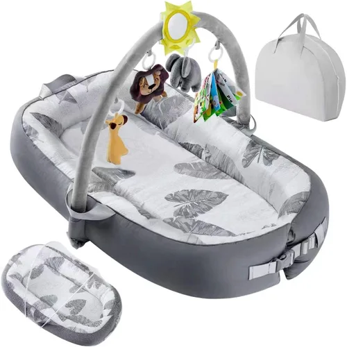 Miniatura 11 de Tumbona portátil para bebé, para viajes, transpirable y cómoda, 100% algodón, nido de bebé de 0 a 24 meses, lavable a máquina, tumbona para recién