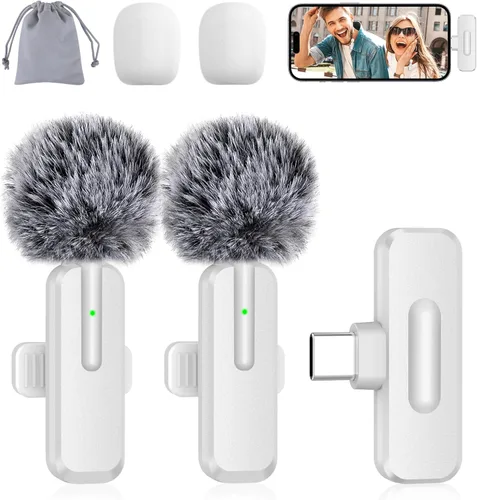 Miniatura 12 de Mini micrófono inalámbrico para iPhone, micrófono Bluetooth Lavalier para grabación de video, paquete de 2 micrófonos de solapa con clip