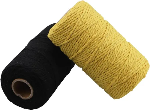 Carrete de hilo de algodón de 656 pies de 10 capas, cuerda para manualidades y envoltura de regalos (negro + amarillo)