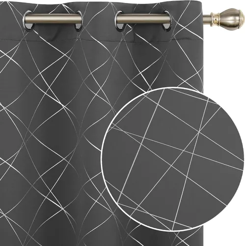 Miniatura 9 de Deconovo Cortinas opacas para dormitorio con estampado de líneas geométricas, juego de 2 paneles, eficiencia energética, con ojales, para oscurecer