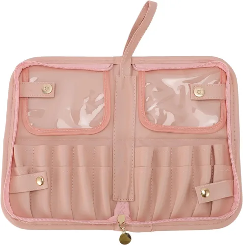 Miniatura 8 de Soporte para brochas de maquillaje, organizador de brochas de maquillaje de cuero PU de agua, 20 bolsillos, bolsa de cepillo de maquillaje de viaje