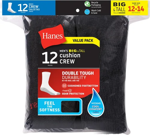Miniatura 31 de Hanes Calcetines dobles resistentes para hombre, que disipan la humedad del cuello redondo y el tobillo, color blanco y negro, varios paquetes