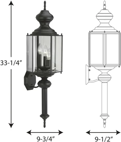 Miniatura 3 de Progress Lighting P5731-31 BrassGUARD - Linterna para exteriores, 33.25 x 9.50 x 9.75, color negro