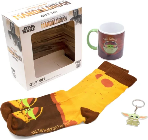 Culture Fly Star Wars The Mandalorian Baby Yoda - Juego de regalo en caja con calcetines, taza y llavero, Multi
