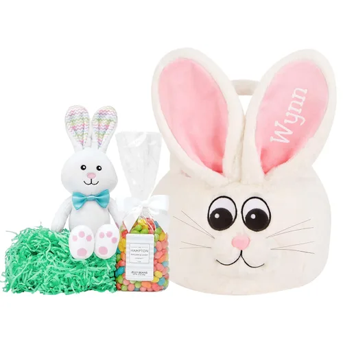 Miniatura 11 de Let's Make Memories - Canasta de Pascua personalizada con amigos peludos, canasta para niños, diseño de conejito de Pascua azul, solo incluye