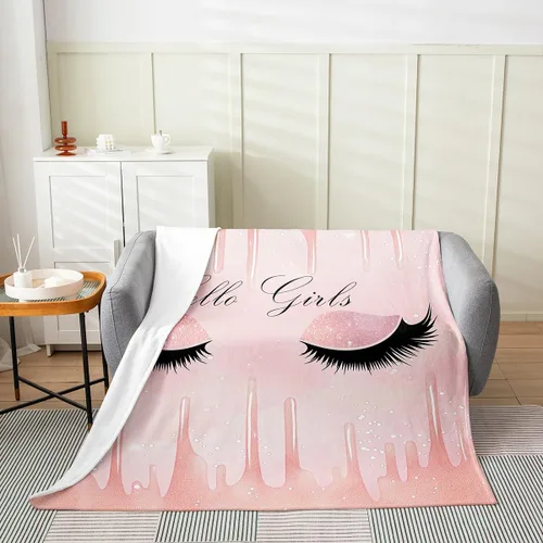 Miniatura 2 de Manta de pestañas para niños de 40 x 50 pulgadas, color rosa degradado, manta de vellón de tinta fluida para sofá y cama, regalo para niñas, manta