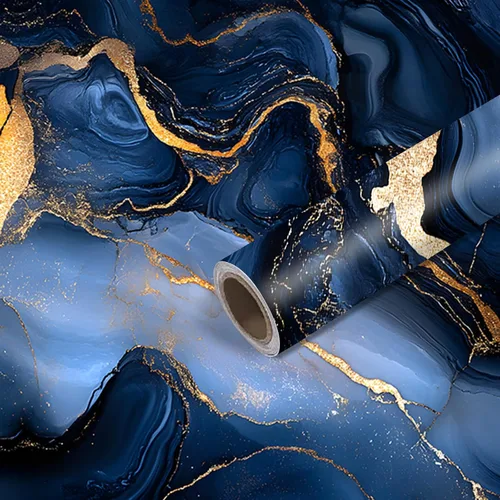 Miniatura 19 de Nuxovilar Papel Tapiz de Mármol Galaxia Azul Oscuro con Textura Despegar y Pegar, 15.75"x39.37", Papel de Contacto Autoadhesivo, Patrón Cósmico Tipo