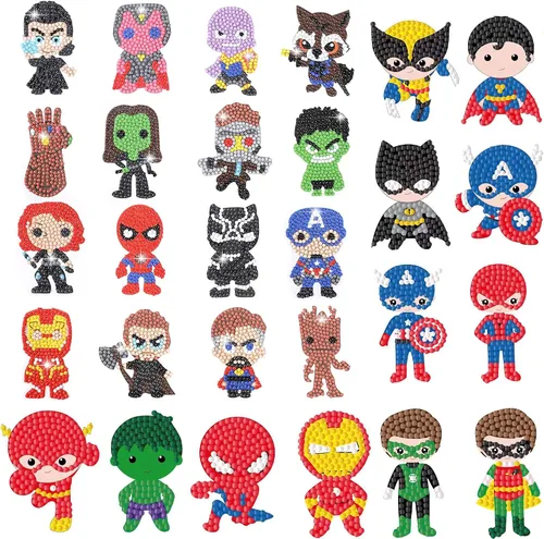 Miniatura 9 de PICNICFUN Kit de calcomanías de diamantes para niños, 24 piezas 5D DIY lindos personajes y animales de dibujos animados hechos a mano digital