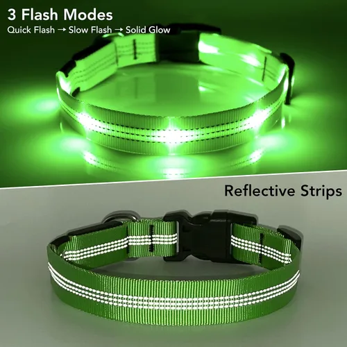 Miniatura 6 de Weesiber Collares de perro con luces LED recargables, luces reflectantes ajustables para perros para caminar por la noche (verde, S)