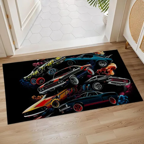 Muscle Cars - Tapete para puerta de interior, 17 x 29.5 pulgadas, tapete para entrada, sala de estar o baño, tapete antideslizante, diseño retro