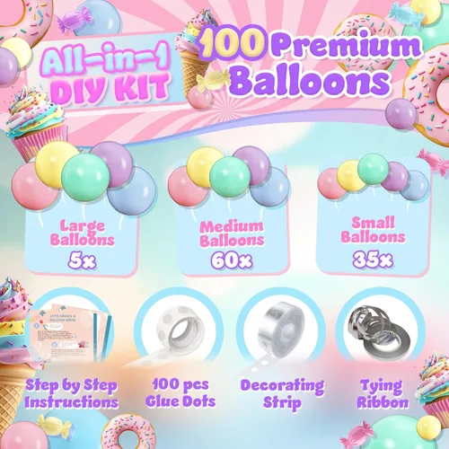 Miniatura 2 de Kit de arco de globos pastel todo en 1 para decoraciones de fiesta pastel – Globos de fiesta arcoíris de primavera de Pascua para cumpleaños