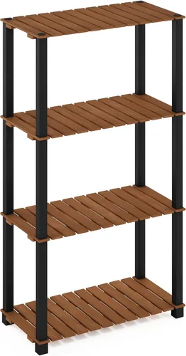 Miniatura 4 de Furinno Pangkor Turn-N-Tube - Estante de madera para plantas de interior y exterior de 4 niveles con postes cuadrados, color natural/negro