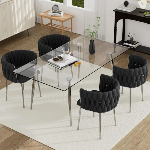 Miniatura 60 de Juego de mesa de comedor de cristal plateado para 2, juego de mesa cuadrada de lujo moderno de 36 pulgadas, juego de mesa de cocina minimalista de 3