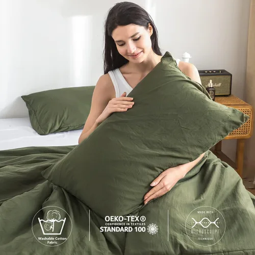 Miniatura 4 de COTTEBED Juego de edredón ultrasuave para cama King, para uso en todas las estaciones, peso ligero con microfibra de algodón lavado cálida y Verde