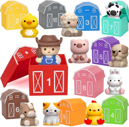 Juguetes de aprendizaje para niños de 1, 2, 3 años, 20 piezas de animales de granja, juguete Montessori para contar, combinar y clasificar juegos de