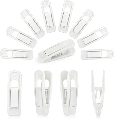 Miniatura 8 de Tinfol 40 clips de plástico para colgar – Clips de agarre fuerte, clip de falda de pantalón blanco, clip de dedo multiusos para perchas de ropa