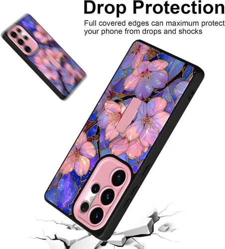Miniatura 3 de Funda magnética compatible con Samsung Galaxy S25 Ultra para mujeres y hombres, estética flor de durazno, correa de muñeca ajustable incorporada