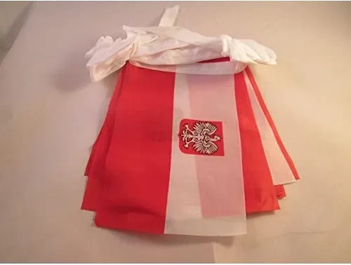 Miniatura 2 de AZ FLAG Polonia con águila 13.1 ft BUNTING Flag 20 banderas 6'' x 4'' - Escudo de armas polaco Banderas de cuerda 3.9 x 5.9 in