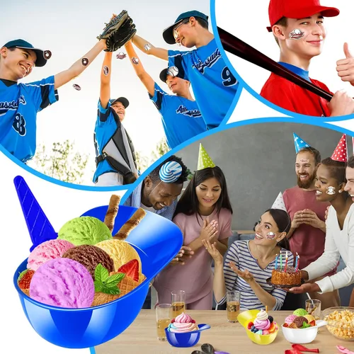 Miniatura 7 de MEEZY Juego de 16 cuencos de helado con diseño de casco de béisbol con 8 mini tazas de postre y 8 cucharas, 8 onzas. Cuencos reutilizables