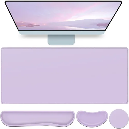 Miniatura 26 de Alfombrilla de ratón rosa, alfombrilla de mouse con soporte de muñeca, juego de 4 en 1: alfombrilla grande+soporte de muñeca para teclado+soporte